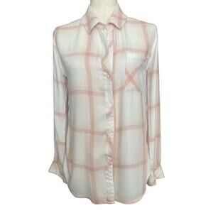 Rails Peach/White Windowpane Plaid Button Up Shirt XS